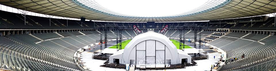 Montagem do palco no Estádio Olímpico de Berlim