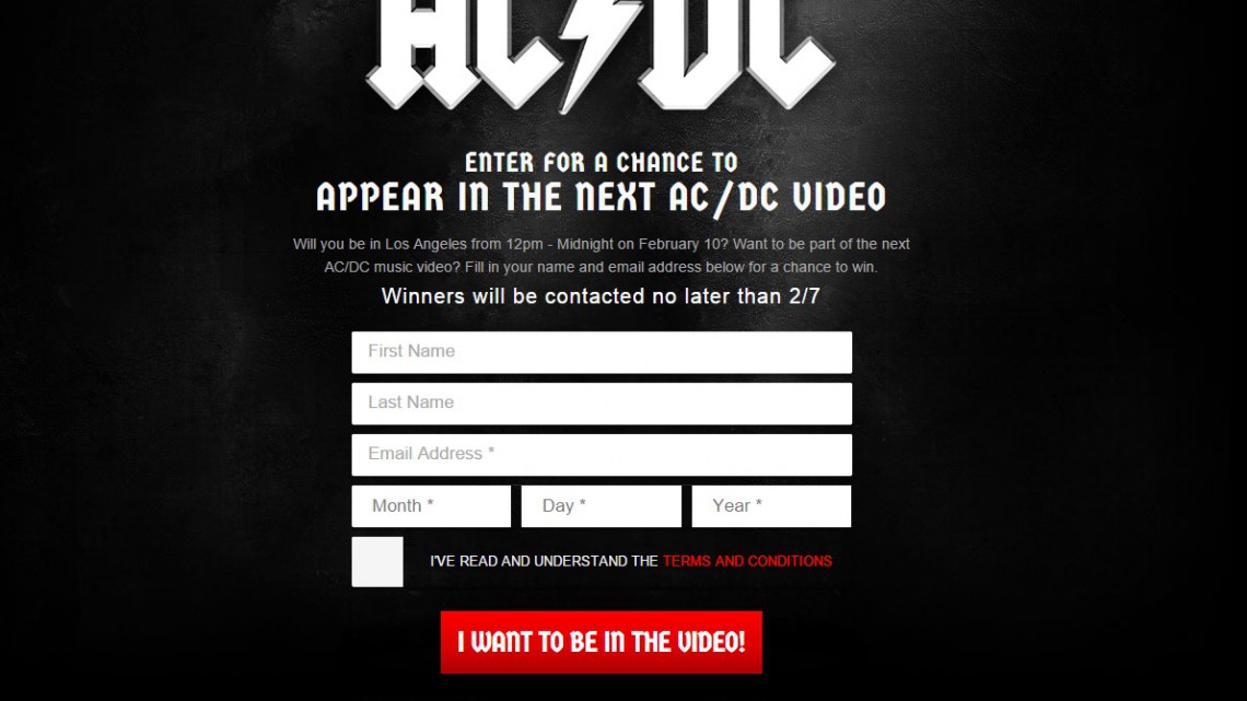 Tela de inscrição para a gravação do próximo clipe do AC/DC.