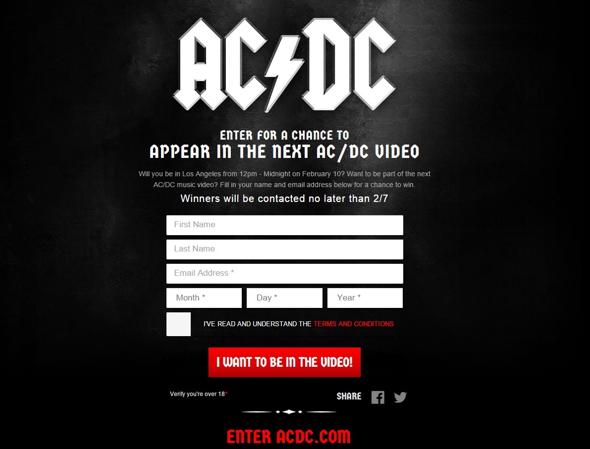 Tela de inscrição para a gravação do próximo clipe do AC/DC.